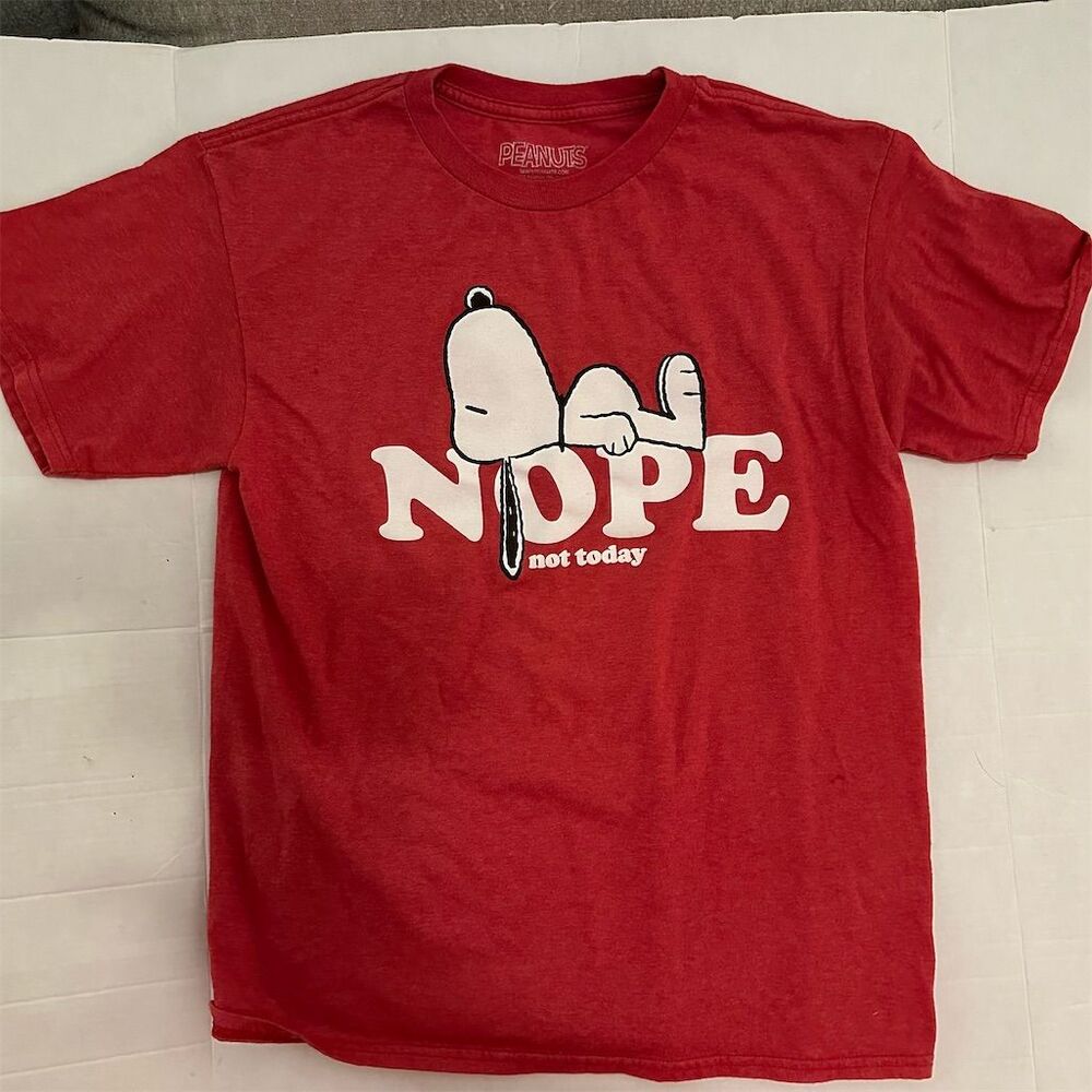 Kids Peanuts Snoopy "Nope Not Today" Red Graphic Tee Size L